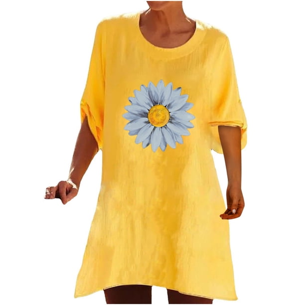 Blusa con botones y estampado de manga media con estampado de cuello redondo informal a la moda para mujer Pompotops hfajkhk132376