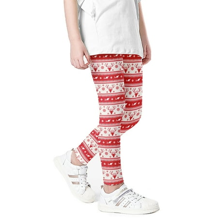 

Canis Kid Girls Pants Elastic Waist Trousers Elk Deer Striped Thick Christmas Leggings