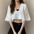 thumbnail image 4 of Women's Casual V Neck Short Sleeve Soild Basic Knitted Crop Top T-Shirt, 4 of 5