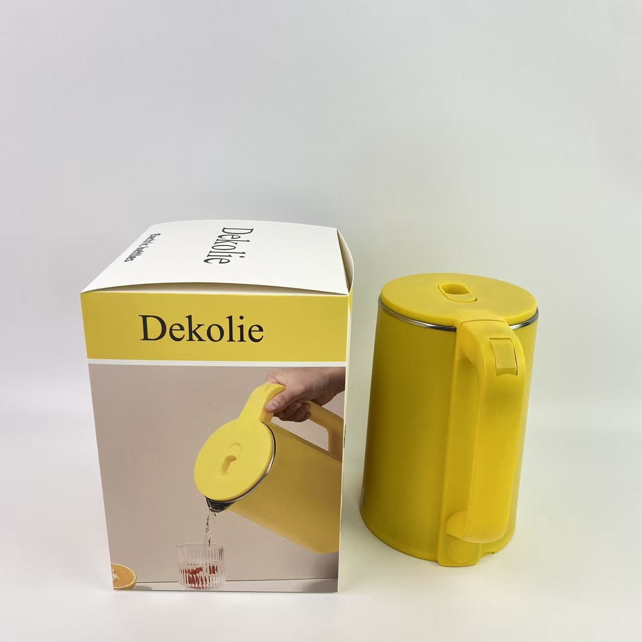 Dekolie Electric kettles, 0.8L Portable Travel Tea Kettle Stainless Steel Double Layer Hot Water Cordless BPA-Free, 600 W Boil-Dry Protection Boiler and Heater