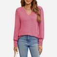 thumbnail image 5 of AXXD Womens Blouses Dressy Casual Pink Basic Summer 2024 Trendy Long Sleeve Solid Color Comfortable Breathable V-Neck Shirt Tops, 5 of 9