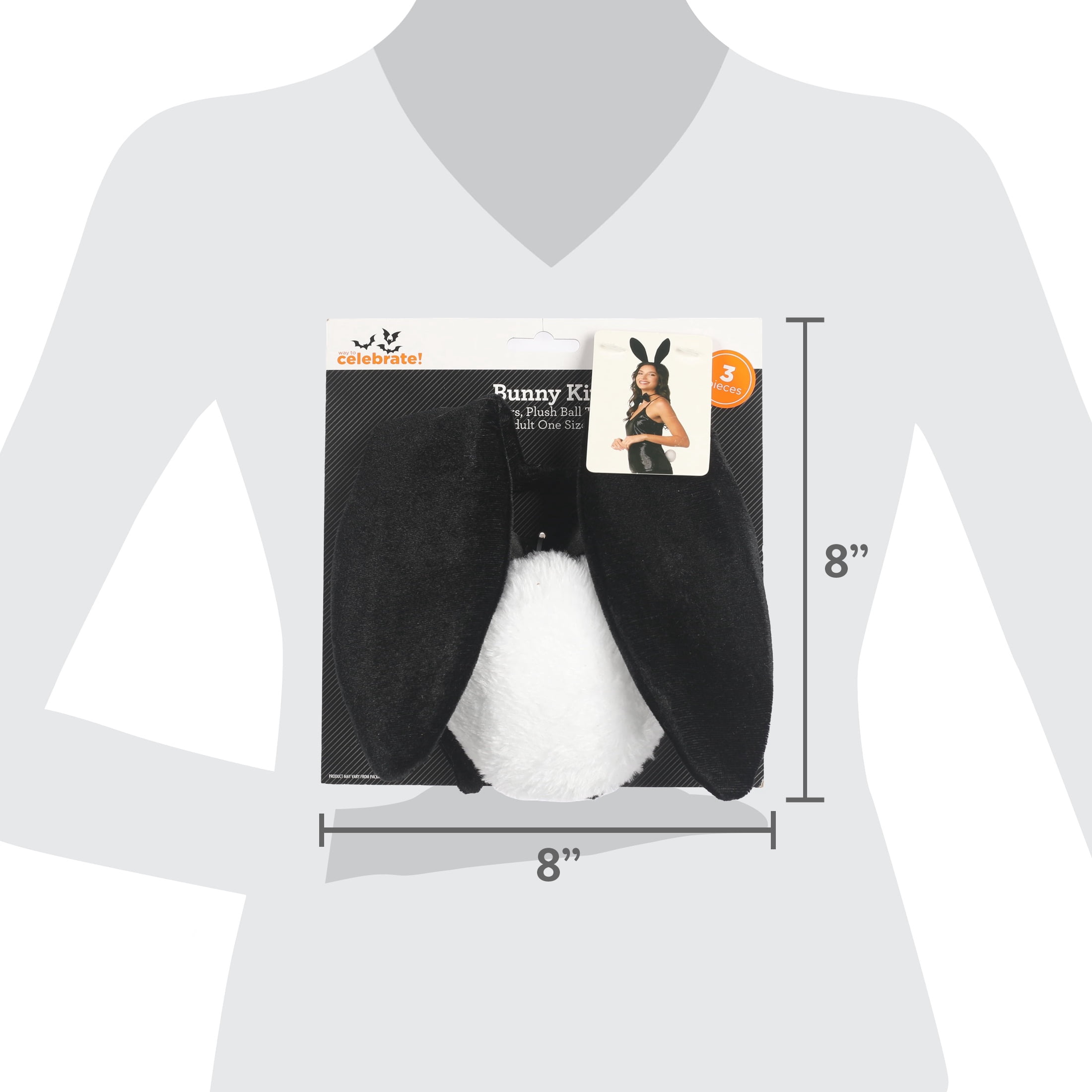 Bunny Costume Accessory Kit for Adults, Black, 3 Pieces, Halloween by Way To Celebrate