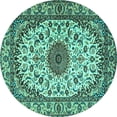 thumbnail image 1 of Ahgly Company Indoor Round Medallion Turquoise Blue Traditional Area Rugs, 3' Round, 1 of 4