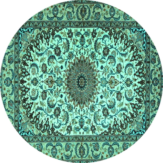 Ahgly Company Indoor Round Medallion Turquoise Blue Traditional Area Rugs, 3' Round