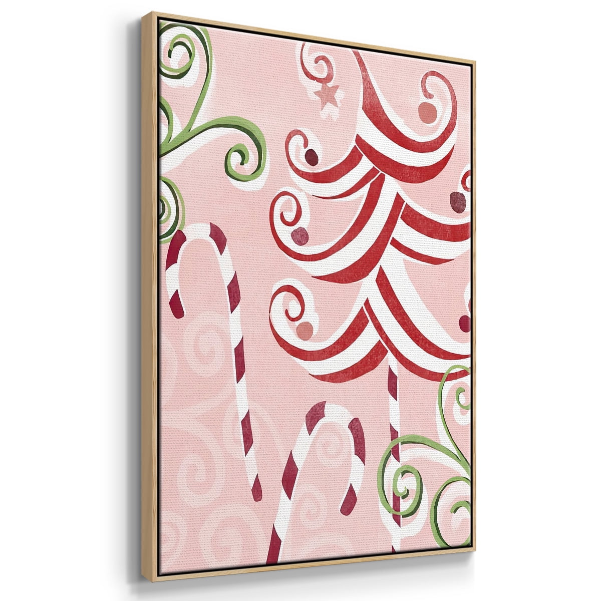 Candy Cane Holiday II - Framed Gallery Wrapped Holiday Canvas - 25 x 37 - Natural Wood Frame