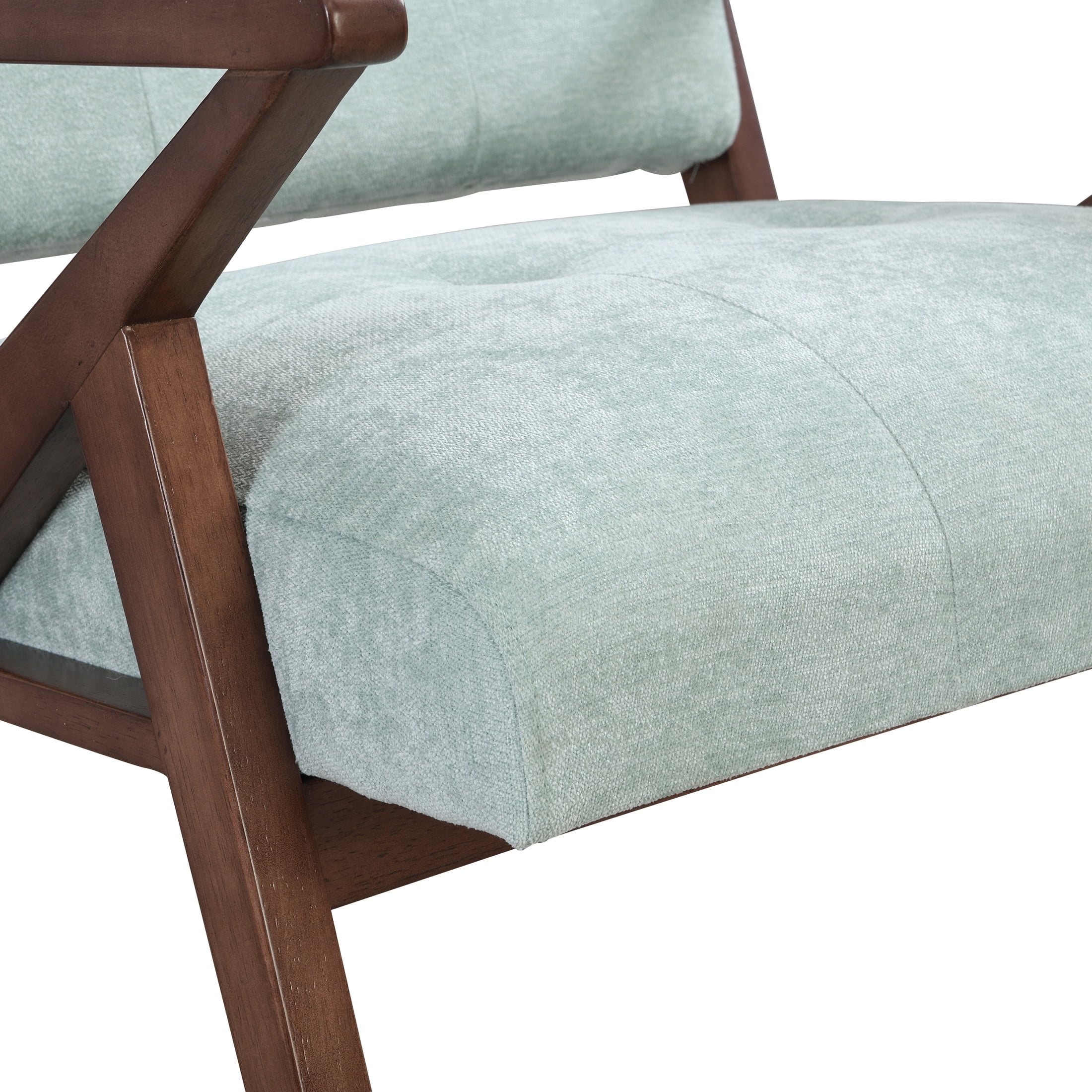Modern Green Fabric and Rubberwood Lounge Arm Chair