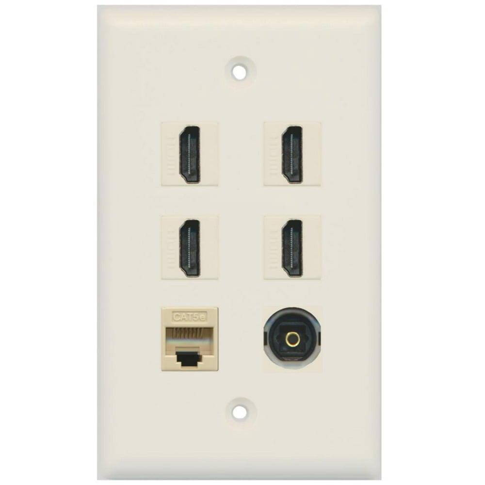 RiteAV 4 HDMI and 1 Cat5e and 1 Toslink Port Wall Plate White Light Almond