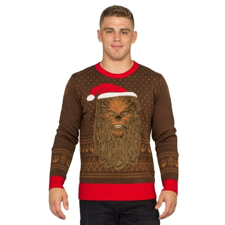 Star Wars Chewbacca Furry Face with Santa Hat Adult Ugly Christmas Sweater