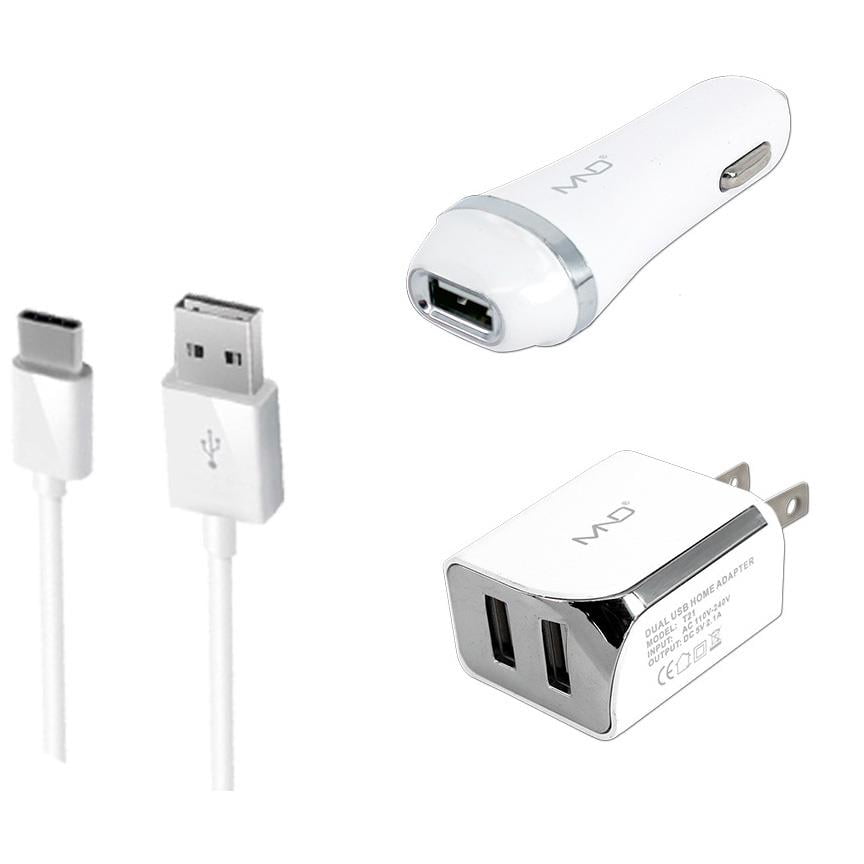 USB Type C Chargers Bundle for Huawei Mate 20 Lite, Play, Mate RS Porsche Design, P20 Pro,P20, P20 Lite, Honor (White) - 2.1Ah Travel Charger Adapter (Dual Port) +