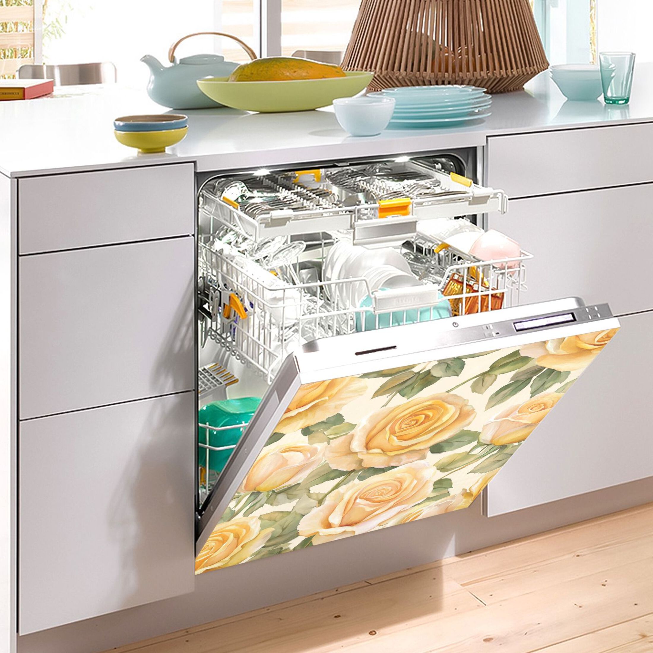 Dishwasher Magnetic Sticker 23x26 Inch Refrigerator Magnetic Sticker Washing Machine Magnetic Sticker Kitchen Panel Magnetic Sticker Home Decor Cartoon Gold Roses