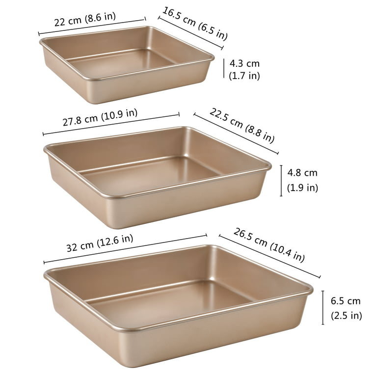 3-Pack Nonstick Bakeware Set, Baking Cookie Sheets, Heavy Duty Rectangular  Deep-Dish Cake Pan for Oven (Gold) 
