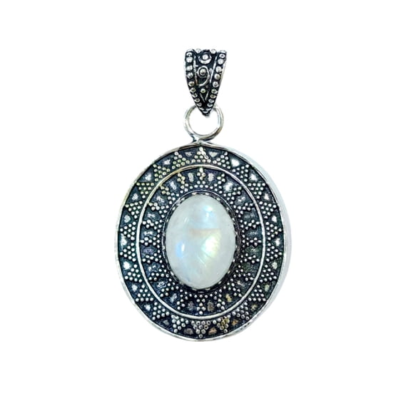 Tibetan Silver Natural Blue Fire Moonstone Pendant 925 Silver Plated Boho Jewelry for Men & Women
