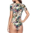 thumbnail image 4 of Daiia Rose Flowers print Women's Crew Neck Short Sleeve Bodysuit Fashion Tops Fit Casual Basic Extender Bodysuit-Medium, 4 of 9