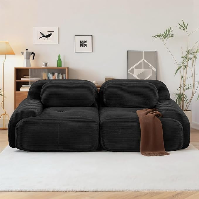 Howcool 80" Boneless Cloud Modular Loveseat, 2 Seater Vacuum Compressed No Assembly Sofa, Extra Deep Memory Foam Corduroy Sectional Couch for Living Room,Black
