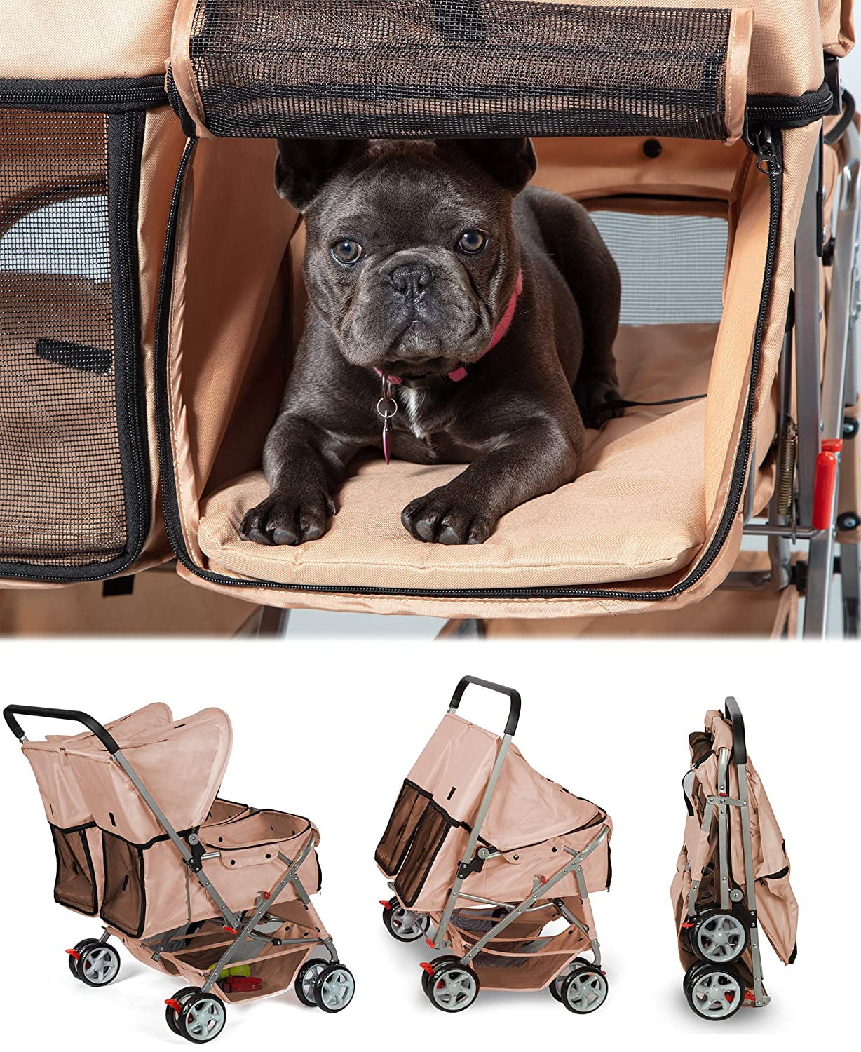 Paws Pals Double Pet Stroller for Cats Dogs Folding 4 Wheel Carrier Jogger Black Walmart