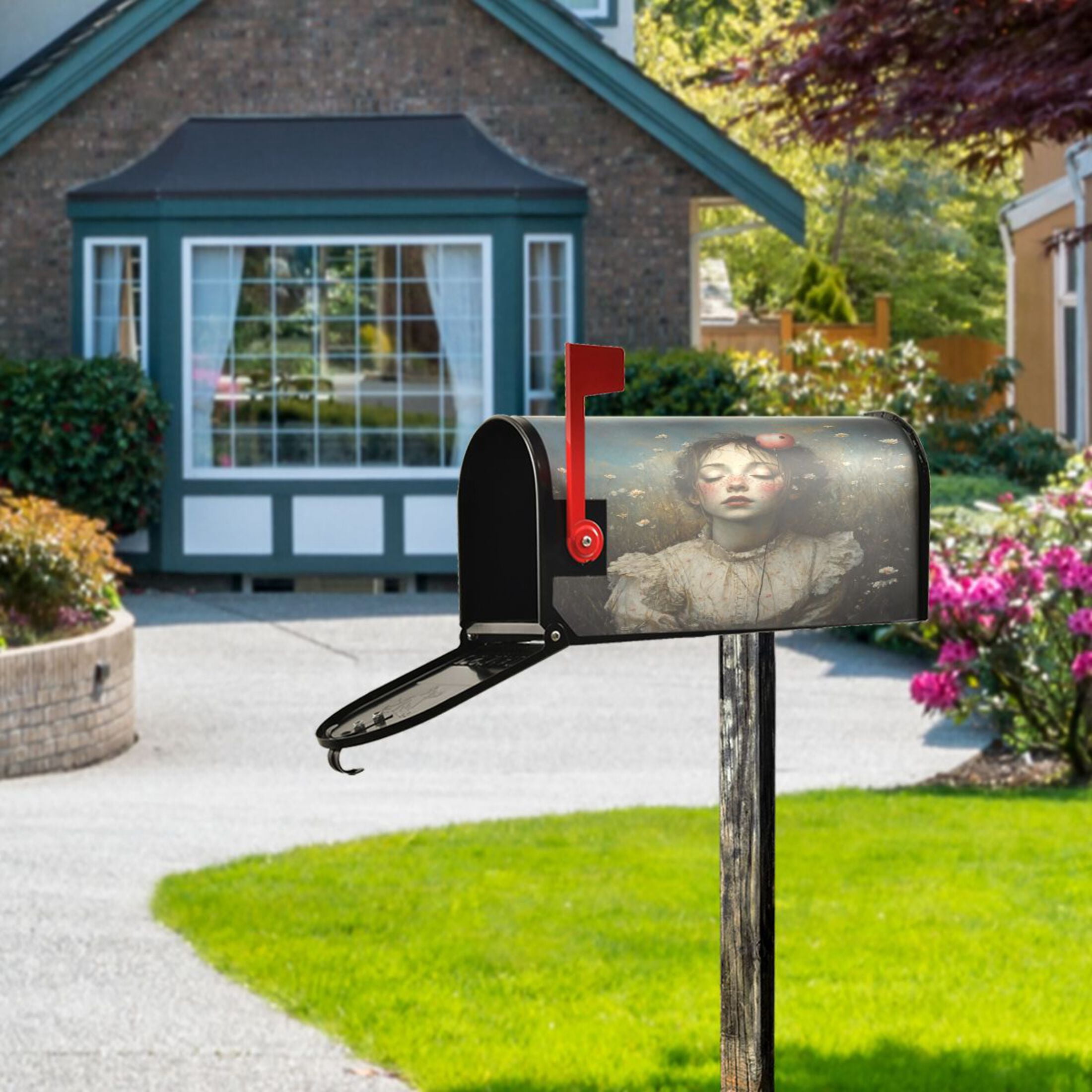 WOBOGO Beautiful Lass Mailbox Cover Magnetic for Garden Yard Home Decor Standard Size 25.4×20.78in