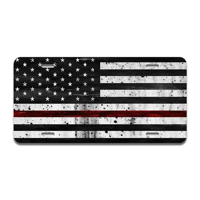 SignMission A-LP-03-16 Aluminum License Plate - America Grunge Thin Red Line
