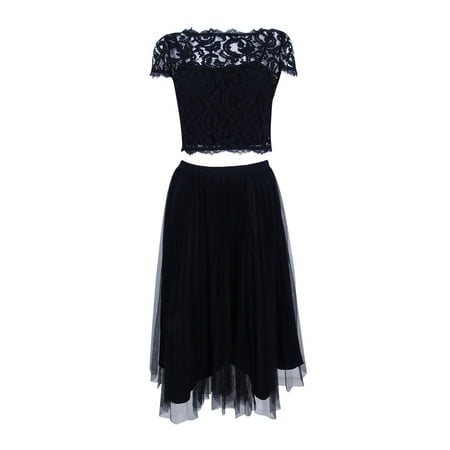 Adrianna Papell Women's Two-Piece Lace Skirt Set (10, Black)