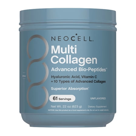 Multi Collagen Bio-Peptides Powder | 22oz with Hyaluronic Acid and Vitamin C | Grass fed Protein Supplement | by NeoCell