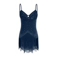 thumbnail image 3 of Jizyo Robe de Danse Latine Salsa pour Femmes Bretelles Spaghetti Robe de Danse Costume de Salon Bleu Marine TTG, 3 of 6