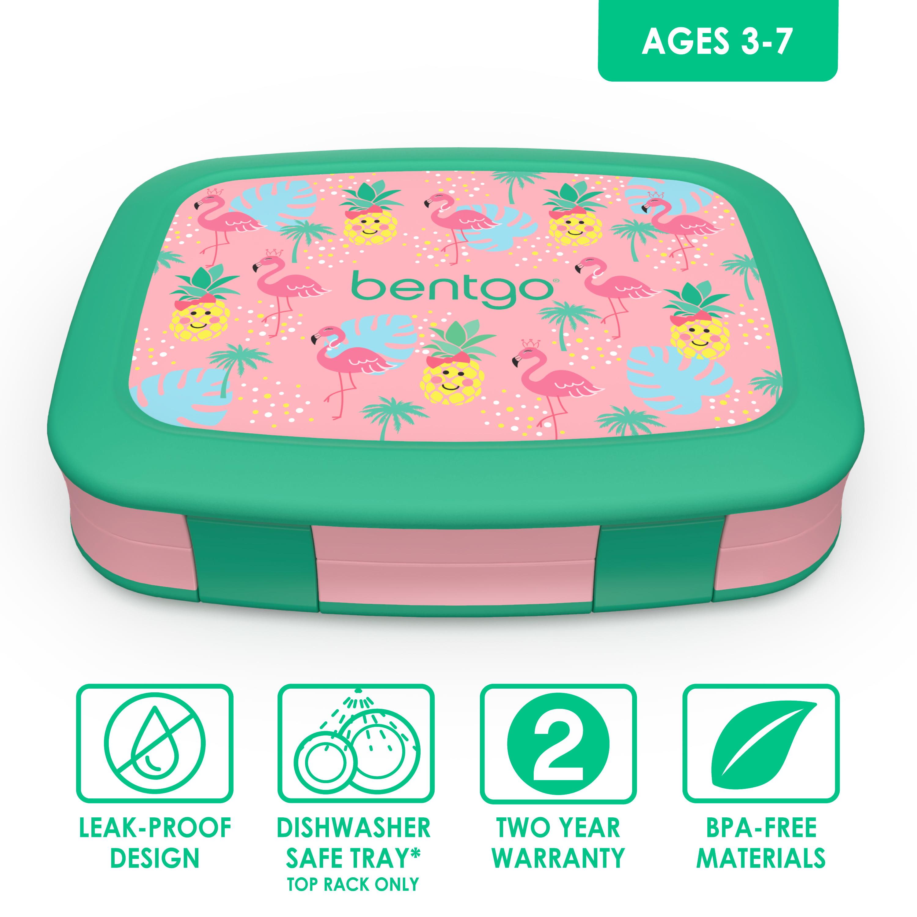 Bentgo Kids Prints 5-Compartment Lunch Box, 2H x 6-1/2W x 8-1/2D,  Dinosaur