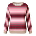 thumbnail image 4 of Holzkary Women Oversized Striped Crewneck Sweatshirt Long Sleeve Color Block Pullover Tops Casual Loose Workout Shirt Sweatshirt Striped Crewneck Long Sleeve Trendy Fall Pullover Clothes Red Xxl, 4 of 5
