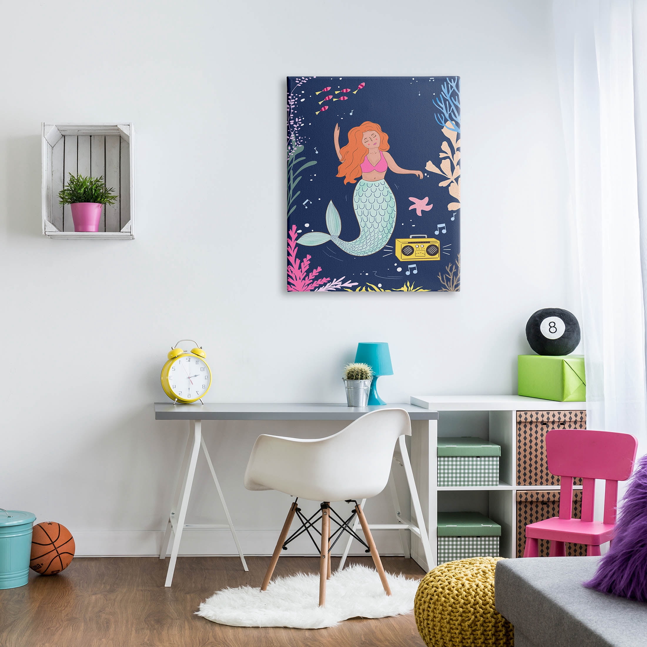 Stupell Industries Happy Mermaid Dancing Boombox Graphic Art Gallery Wrapped Canvas Print Wall Art, Design by Nikita Jariwala