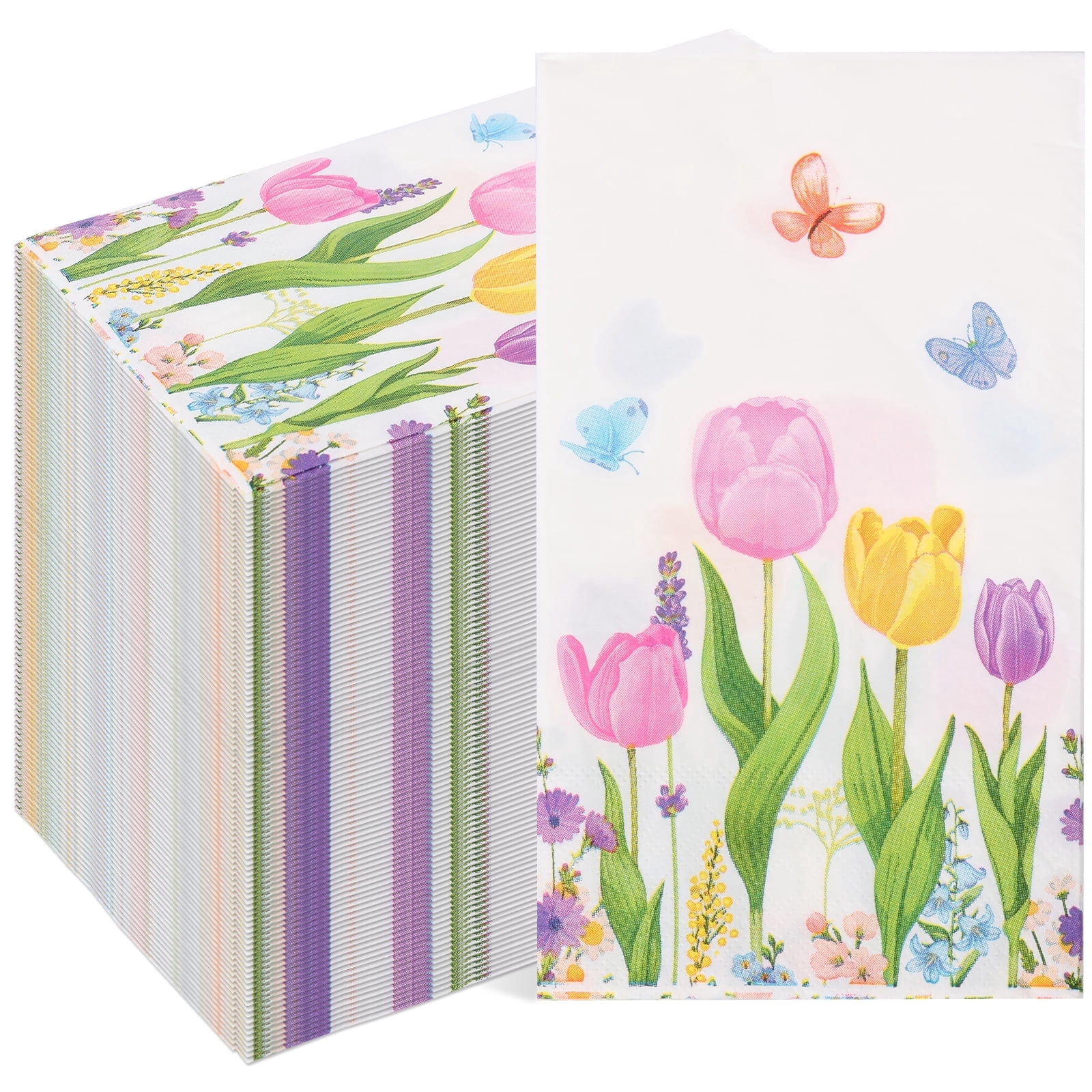 100 Pack Disposable Guest Towels for Bathroom Butterfly Floral Paper Napkins 2-Ply Decorative Rectangular Dinner Napkins for Wedding Party Folding 7.87x4.33in