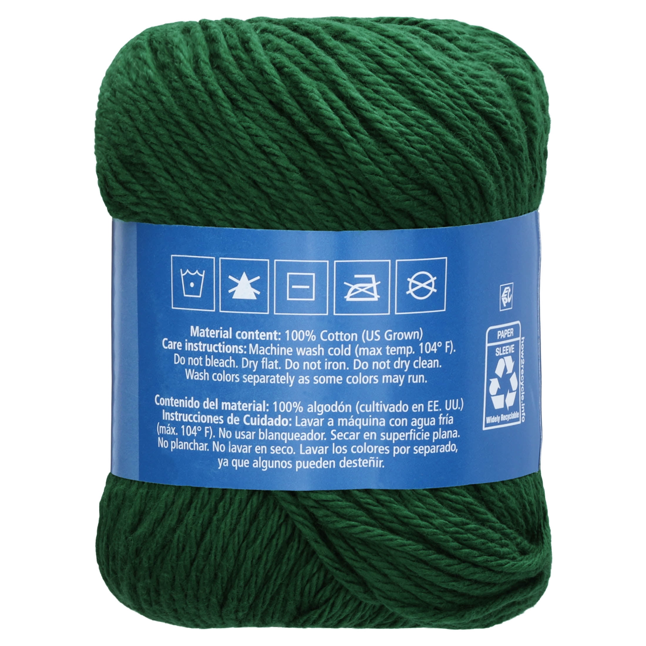 Hello Hobby Size 4 Medium Weight Cotton Forest Green Yarn, 2.5 oz, 120 yds