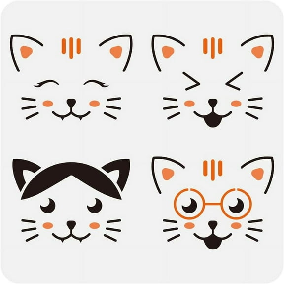 1 pc Catface Stencil 11.8x11.8inch Cartoon Cat Face Painting Stencils Reusable Cat Facial Expression Templates Animal Themes Drawing Templates for Wall Fabric Tiles Floor Furniture Wood diy Cat Shape