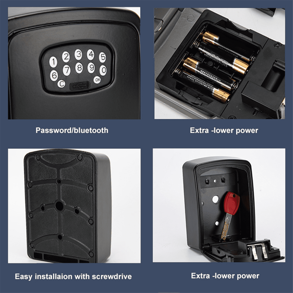 TUYA Smart Key Box Bluetooth Storage Lock Box Smart Life App Wall Mount Security Anti-Theft Lockbox-Fingerprint