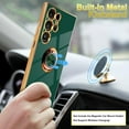 thumbnail image 3 of for Samsung Galaxy S24 Ultra 5G Case, Built-in 360° Ring Holder Metal Stand, Luxury Electroplated Plating Edge Shockproof Protective Phone Cover, Green, 3 of 9