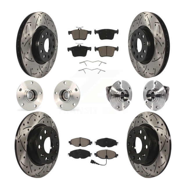 Transit Auto Front Rear Hub Bearing Assembly Coated Disc Brake Rotor and Ceramic Pad Kit (10Pc) for Car Audi A3 Sportback e-tron with 85mm Pilot Diameter - Left Right (Driver Passenger) KBB-119984