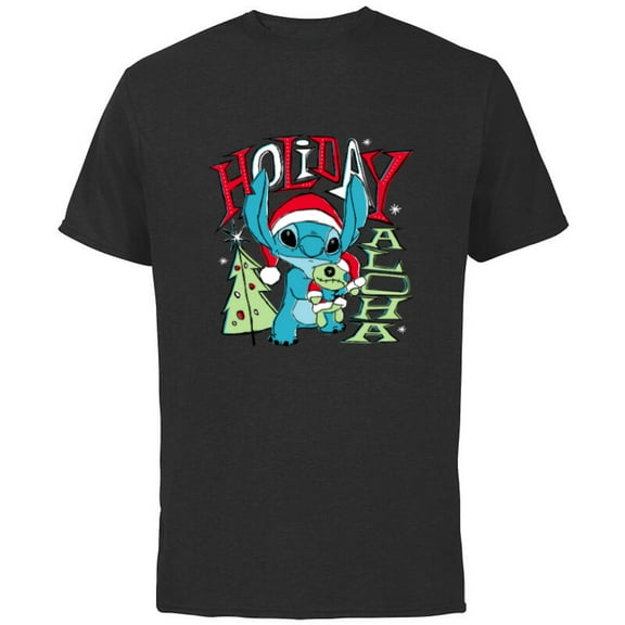 Disney Lilo & Stitch Holiday Aloha - Short Sleeve Cotton T-Shirt for Adults - Customized-Black