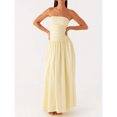 thumbnail image 3 of Yellow Strapless Ruched Drop Waist Maxi Dress Flowy A-Line Womens Evening Gown, 3 of 7