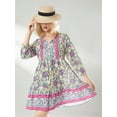 thumbnail image 4 of Sedceaty Women Summer Casual Mini Dress Floral Print 3/4 Lantern Sleeve V-Neck Button Placket Dress Beach Party Boho Dress, 4 of 9