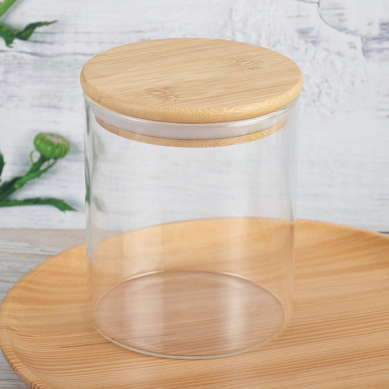 250ML/8Oz 6 Set Wood Twist Lid Glass Storage Container, Small Cute Clear  Decorative Organizer Bottle Canister Pantry Jar with Air Tight Screw Wooden