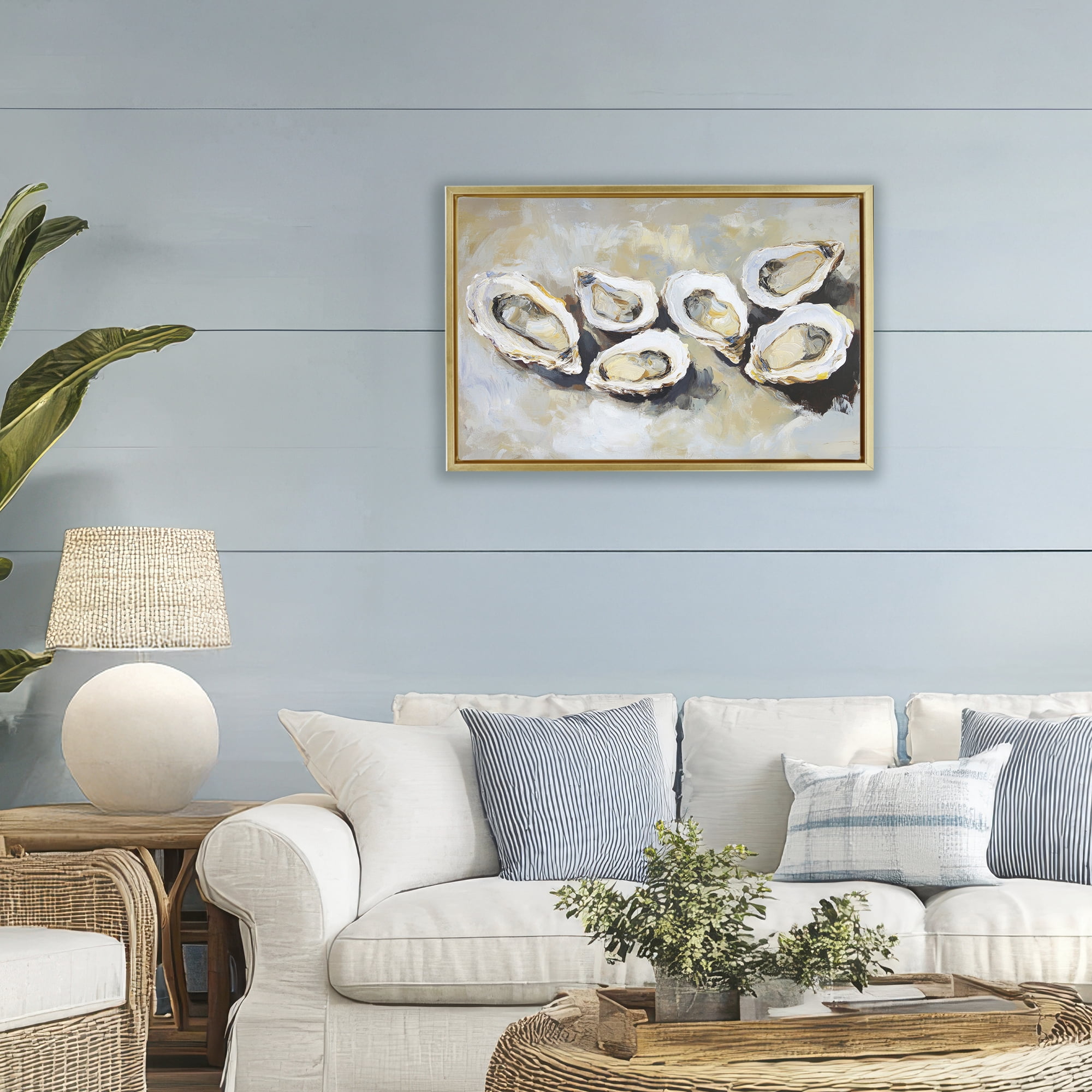 Stupell Industries Line of Oysters in Neutrals Gold Framed Floater Canvas Wall Art, design by Sisi and Seb