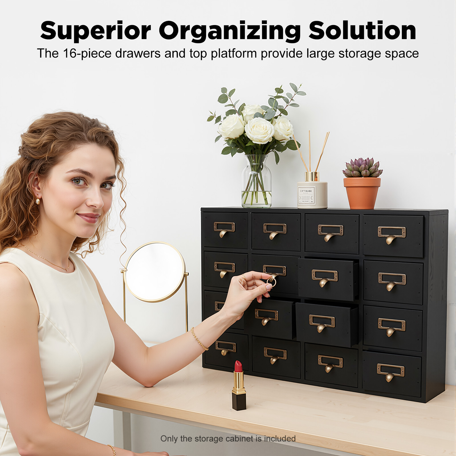 Peakora Vintage Wooden Cabinet Black 16 Drawer Chinese Medicine Desk Drawer Organizer Rustic Wooden Small Storage Box for Living Rooms Bedrooms Study Rooms