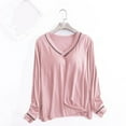 thumbnail image 2 of zbxnLI Pajama Tops for Women V Neck Long Sleeve Shirts with Built in Bras Soft Lounge Tops, 2 of 5