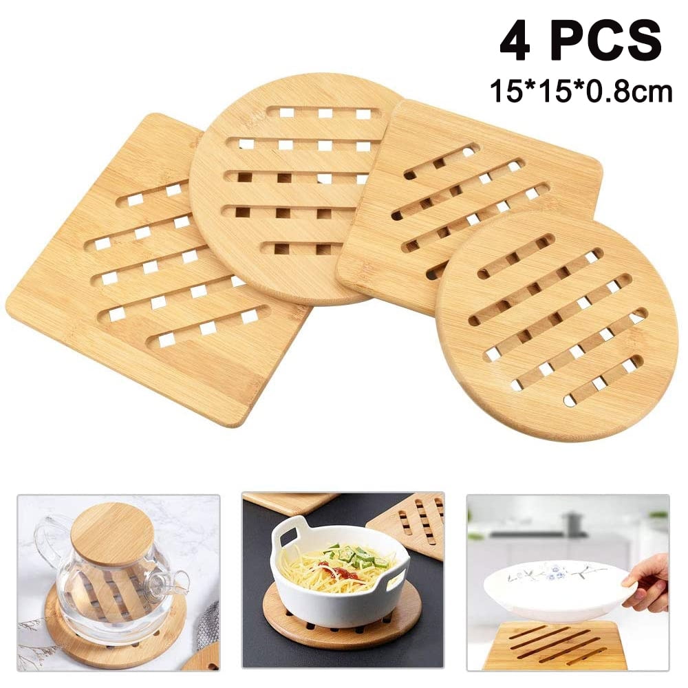2 Natural Bamboo Hot Pads Protect Table Counter Top Potholder Kitchen Accessory 