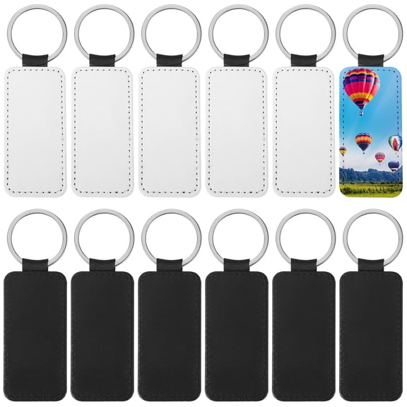 12 Pcs Sublimation Keychain Blanks, PU Leather DIY Heat Transfer Keychains for Custom Personalized Christmas Gifts