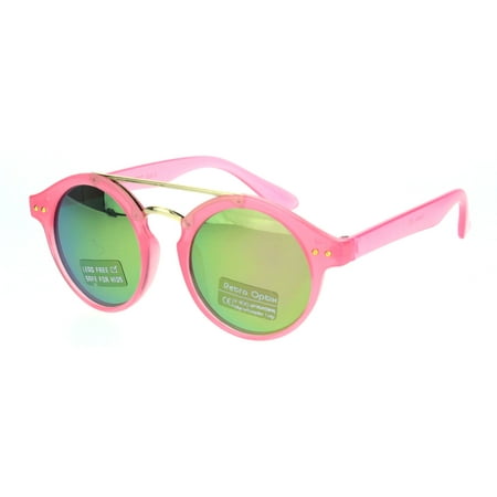 Girls Kid Size Mod Plastic Retro Designer Round Circle Lens Sunglasses Pink Peach Mirror