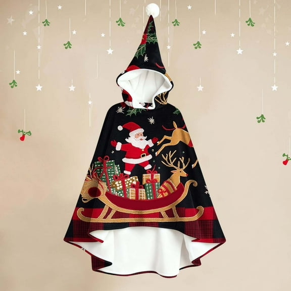 Womens Santa Claus Cape Hooded Christmas Poncho Cloak Holiday Party Christmas Gift Sherpa Lined Wrap Shawl Cozy Soft Capes Coat Funny Trendy Xmas Party Outfits