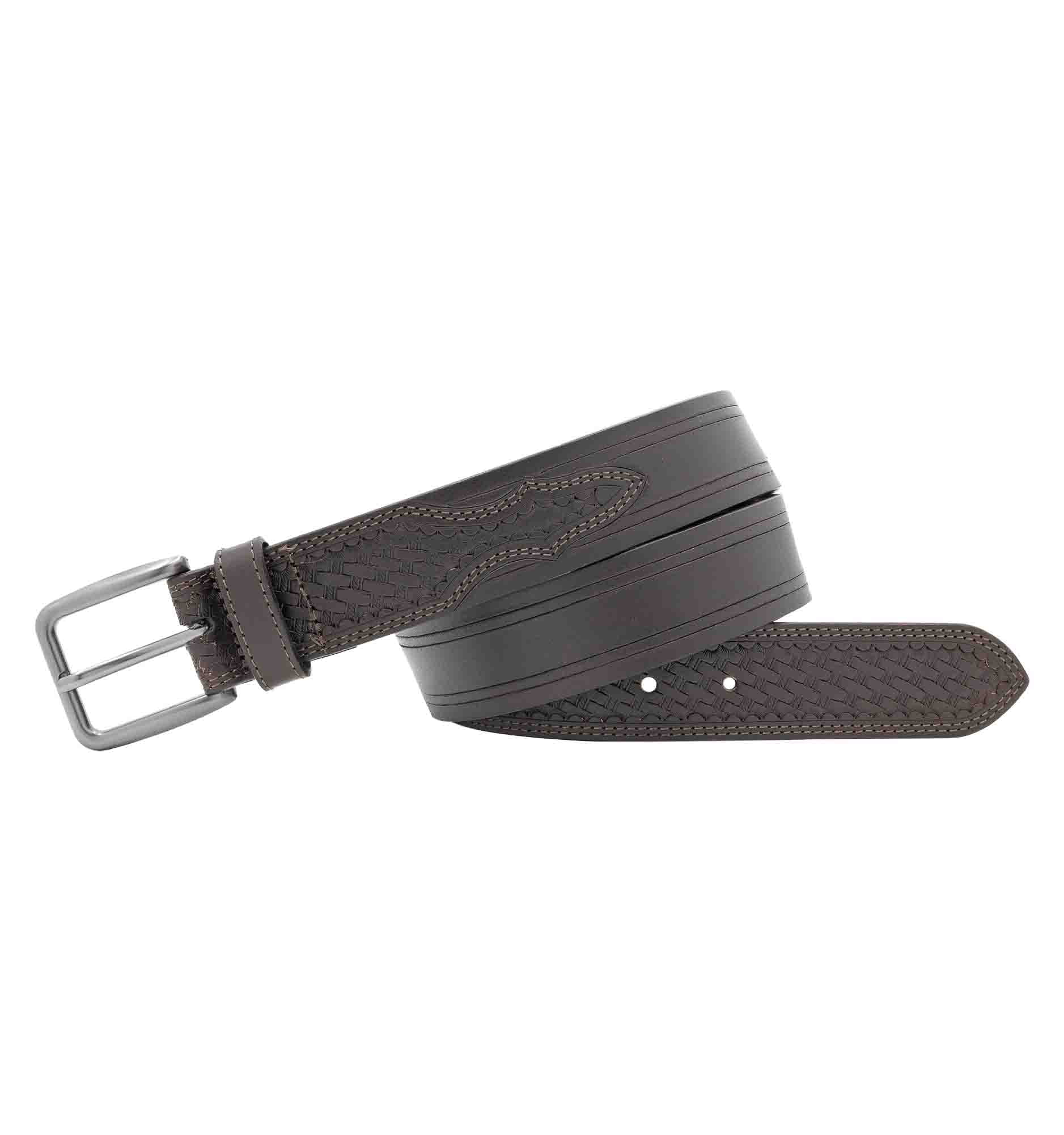 Men's Wrangler 38mm Western Emobssed Basket Weave Leather Belt