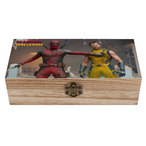 Deadpool y Wolverine Caja Organizadora de Madera Rústica - Caja Decorativa Multifuncional para Escritorio, Hogar, Oficina, Joyas y Manualidades
