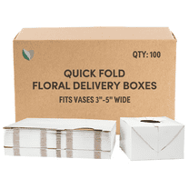 Holiday Designs - Quick Fold Florist Delivery Box, Cardboard Vase Boxes for Secure Floral Arrangements During Transport, 8" x 8" x 5" (Large - Bulk Case of 100)