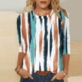 thumbnail image 2 of Staron Chemises pour Femmes Été Liquidation à Moins de 5 $ Chemises à Imprimé Floral Col Rond Hauts Manches 3/4 T-Shirts Basiques Tunique Printemps Été, 2 of 5