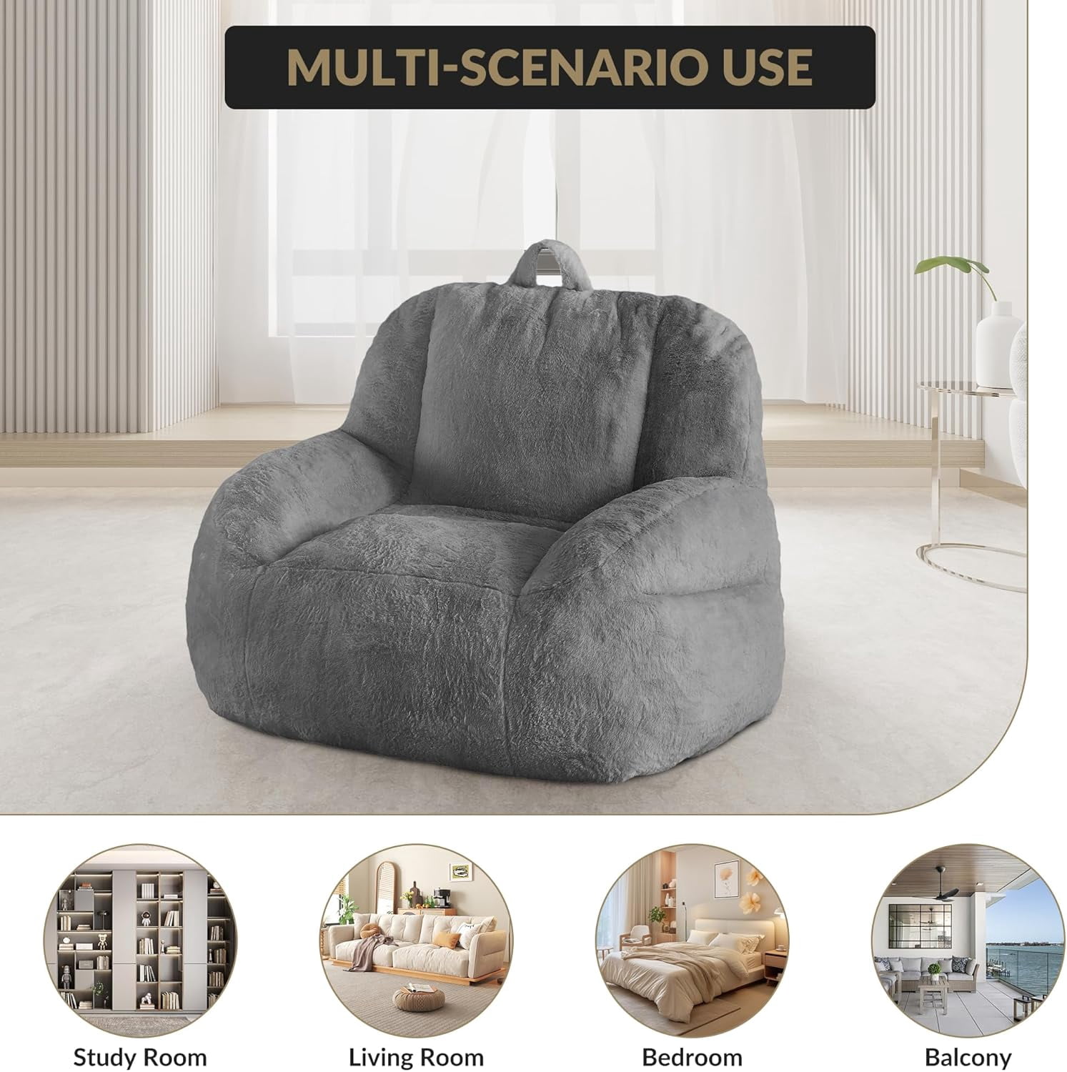 Bean Bag Chairs for or Adults Teens, Large Bean Bag Sofa Chairs with Filling for Basement, Living Room, Game Room, Dark Gray