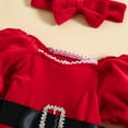 thumbnail image 3 of Newborn Baby Girl Christmas Outfits Santa Romper Dress Velvet Long Sleeve Plush Fur Trim Bodysuit Headband Set Xmas Holiday Clothes, 3 of 8